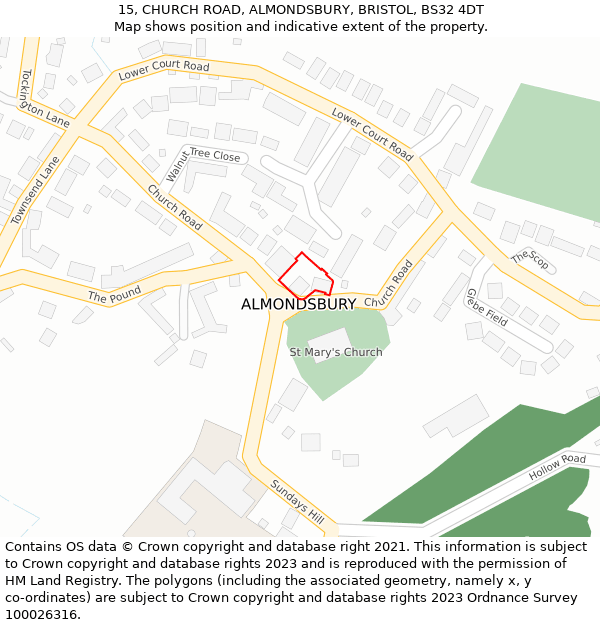15, CHURCH ROAD, ALMONDSBURY, BRISTOL, BS32 4DT: Location map and indicative extent of plot