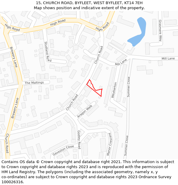 15, CHURCH ROAD, BYFLEET, WEST BYFLEET, KT14 7EH: Location map and indicative extent of plot