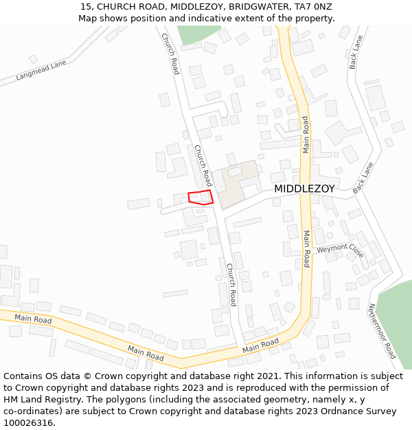 15, CHURCH ROAD, MIDDLEZOY, BRIDGWATER, TA7 0NZ: Location map and indicative extent of plot