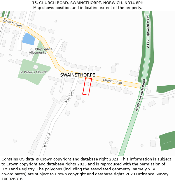 15, CHURCH ROAD, SWAINSTHORPE, NORWICH, NR14 8PH: Location map and indicative extent of plot