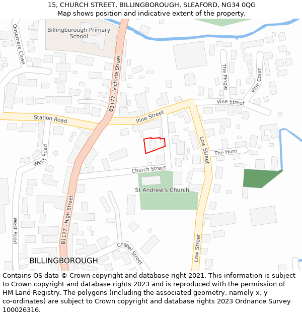 15, CHURCH STREET, BILLINGBOROUGH, SLEAFORD, NG34 0QG: Location map and indicative extent of plot