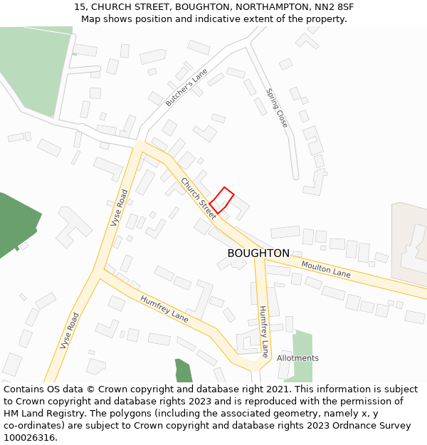 15, CHURCH STREET, BOUGHTON, NORTHAMPTON, NN2 8SF: Location map and indicative extent of plot