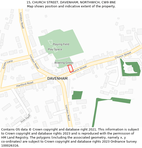 15, CHURCH STREET, DAVENHAM, NORTHWICH, CW9 8NE: Location map and indicative extent of plot