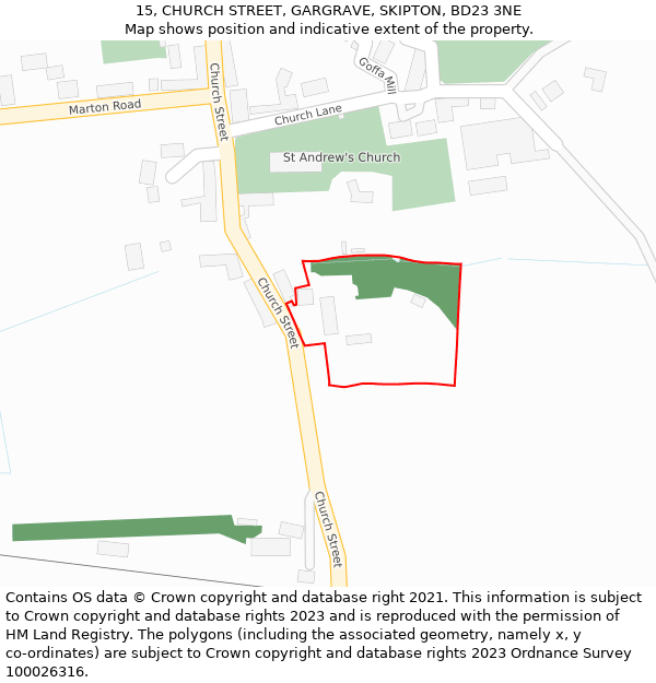 15, CHURCH STREET, GARGRAVE, SKIPTON, BD23 3NE: Location map and indicative extent of plot