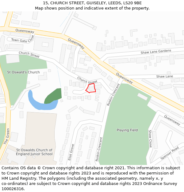 15, CHURCH STREET, GUISELEY, LEEDS, LS20 9BE: Location map and indicative extent of plot