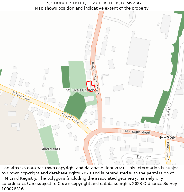 15, CHURCH STREET, HEAGE, BELPER, DE56 2BG: Location map and indicative extent of plot