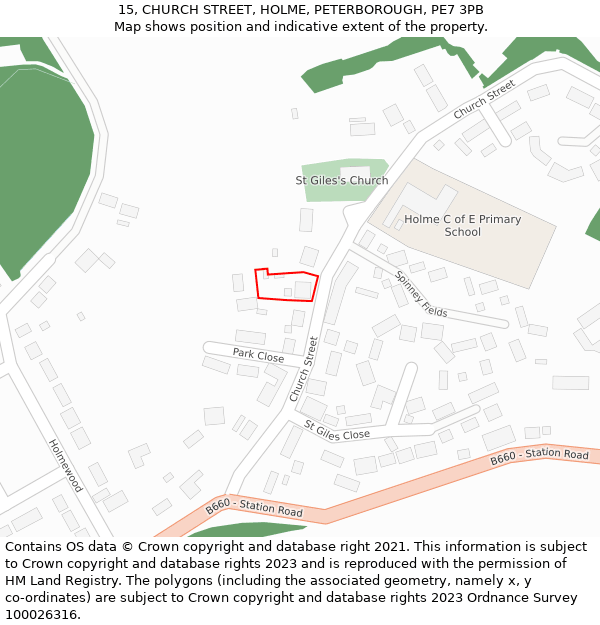 15, CHURCH STREET, HOLME, PETERBOROUGH, PE7 3PB: Location map and indicative extent of plot