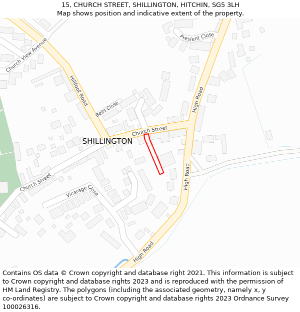 15, CHURCH STREET, SHILLINGTON, HITCHIN, SG5 3LH: Location map and indicative extent of plot