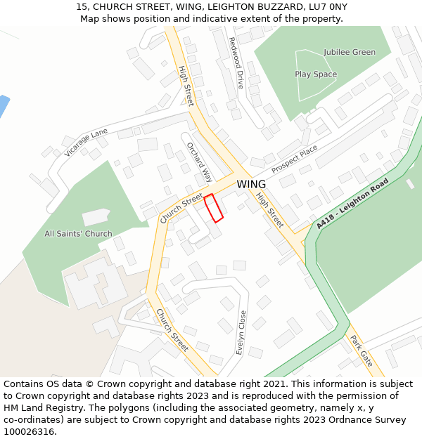 15, CHURCH STREET, WING, LEIGHTON BUZZARD, LU7 0NY: Location map and indicative extent of plot