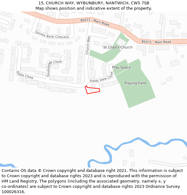 15, CHURCH WAY, WYBUNBURY, NANTWICH, CW5 7SB: Location map and indicative extent of plot