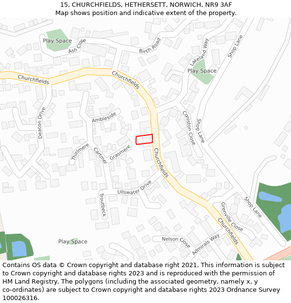 15, CHURCHFIELDS, HETHERSETT, NORWICH, NR9 3AF: Location map and indicative extent of plot