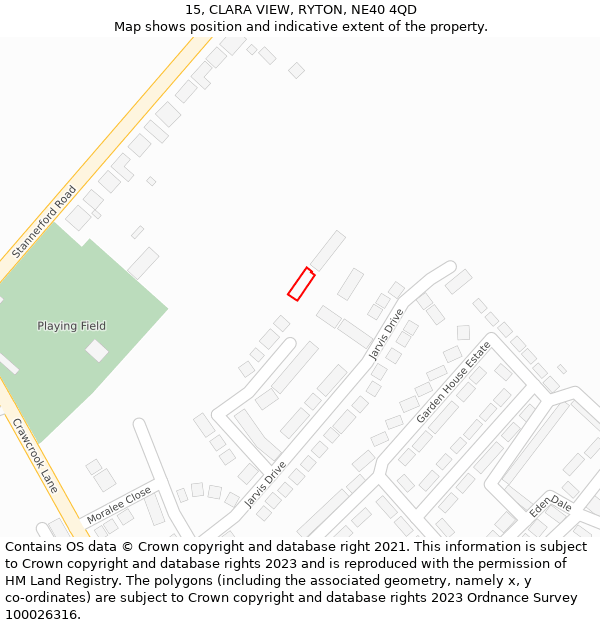 15, CLARA VIEW, RYTON, NE40 4QD: Location map and indicative extent of plot