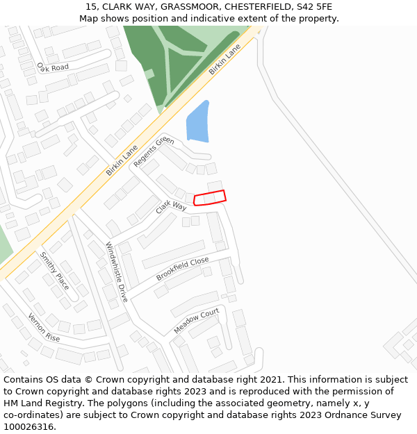 15, CLARK WAY, GRASSMOOR, CHESTERFIELD, S42 5FE: Location map and indicative extent of plot