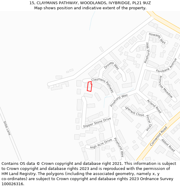 15, CLAYMANS PATHWAY, WOODLANDS, IVYBRIDGE, PL21 9UZ: Location map and indicative extent of plot