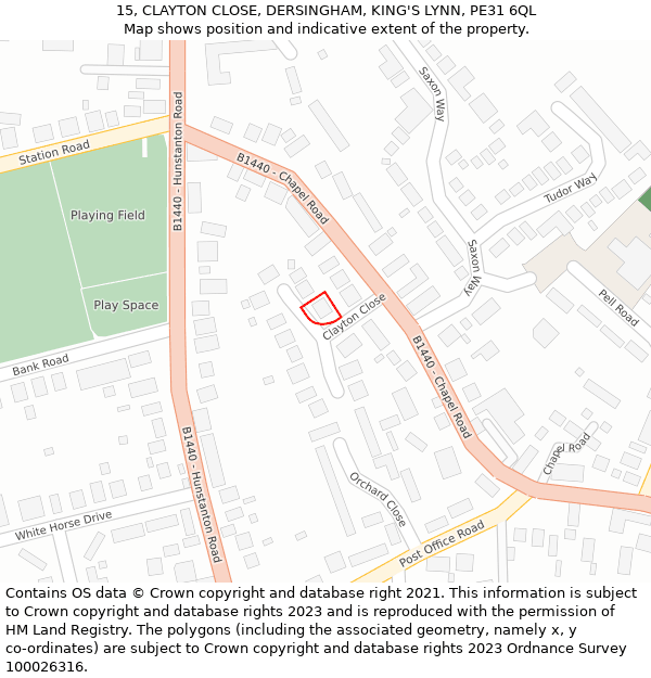 15, CLAYTON CLOSE, DERSINGHAM, KING'S LYNN, PE31 6QL: Location map and indicative extent of plot
