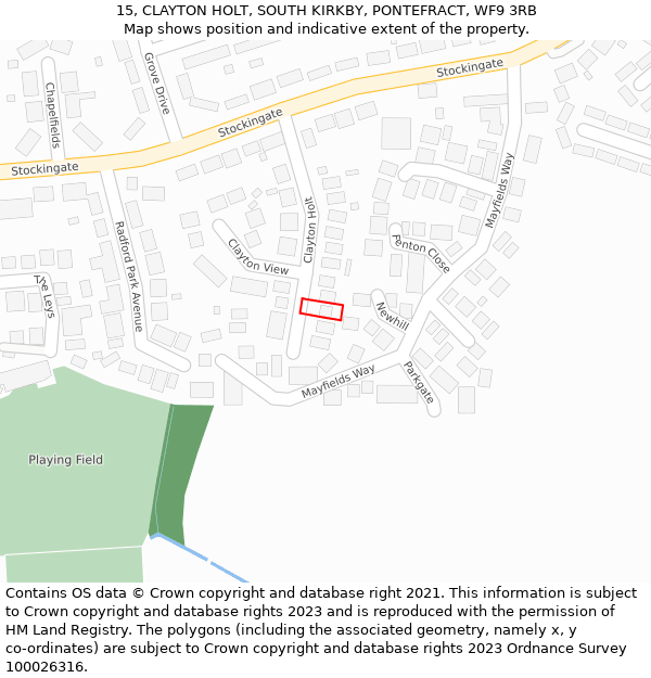 15, CLAYTON HOLT, SOUTH KIRKBY, PONTEFRACT, WF9 3RB: Location map and indicative extent of plot