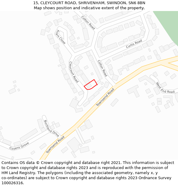 15, CLEYCOURT ROAD, SHRIVENHAM, SWINDON, SN6 8BN: Location map and indicative extent of plot