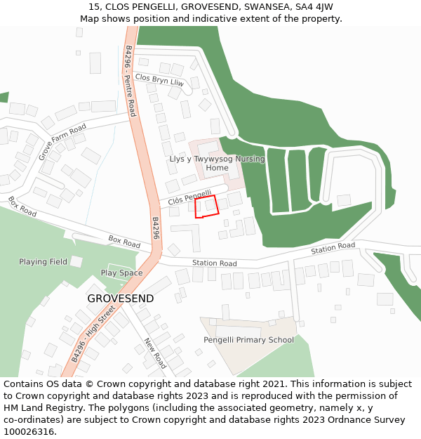 15, CLOS PENGELLI, GROVESEND, SWANSEA, SA4 4JW: Location map and indicative extent of plot