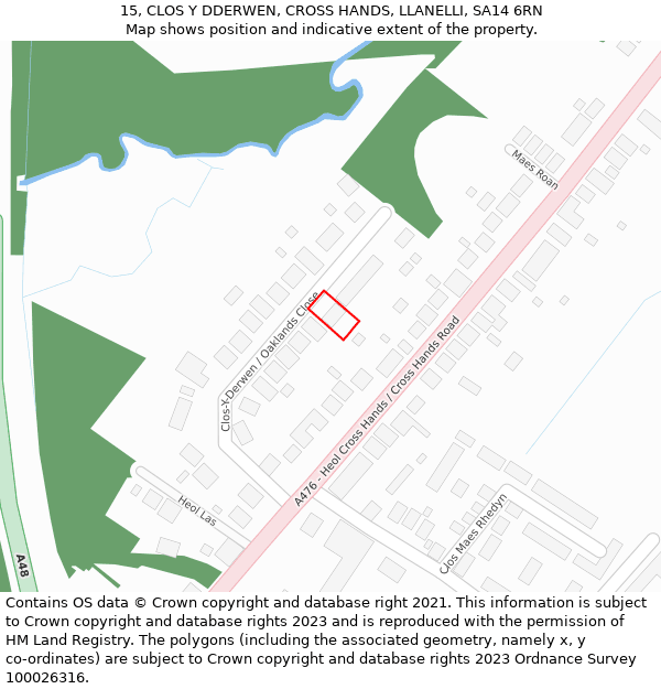 15, CLOS Y DDERWEN, CROSS HANDS, LLANELLI, SA14 6RN: Location map and indicative extent of plot