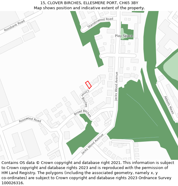 15, CLOVER BIRCHES, ELLESMERE PORT, CH65 3BY: Location map and indicative extent of plot