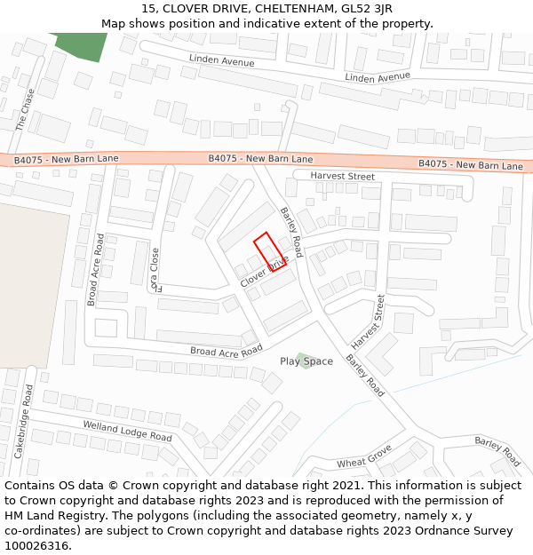 15, CLOVER DRIVE, CHELTENHAM, GL52 3JR: Location map and indicative extent of plot