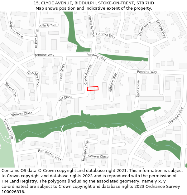 15, CLYDE AVENUE, BIDDULPH, STOKE-ON-TRENT, ST8 7HD: Location map and indicative extent of plot