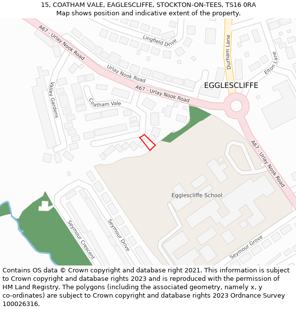 15, COATHAM VALE, EAGLESCLIFFE, STOCKTON-ON-TEES, TS16 0RA: Location map and indicative extent of plot