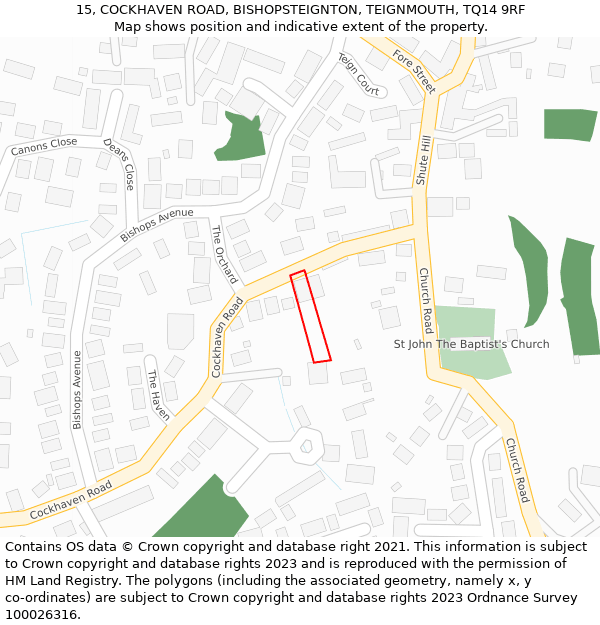15, COCKHAVEN ROAD, BISHOPSTEIGNTON, TEIGNMOUTH, TQ14 9RF: Location map and indicative extent of plot
