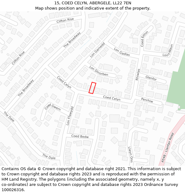 15, COED CELYN, ABERGELE, LL22 7EN: Location map and indicative extent of plot