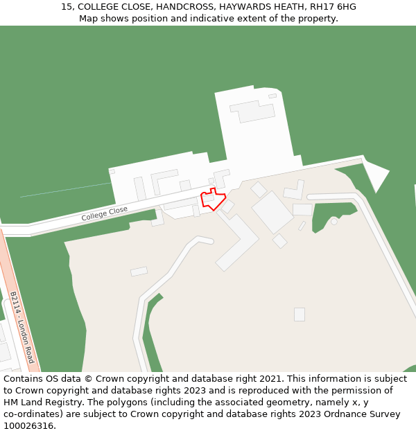 15, COLLEGE CLOSE, HANDCROSS, HAYWARDS HEATH, RH17 6HG: Location map and indicative extent of plot