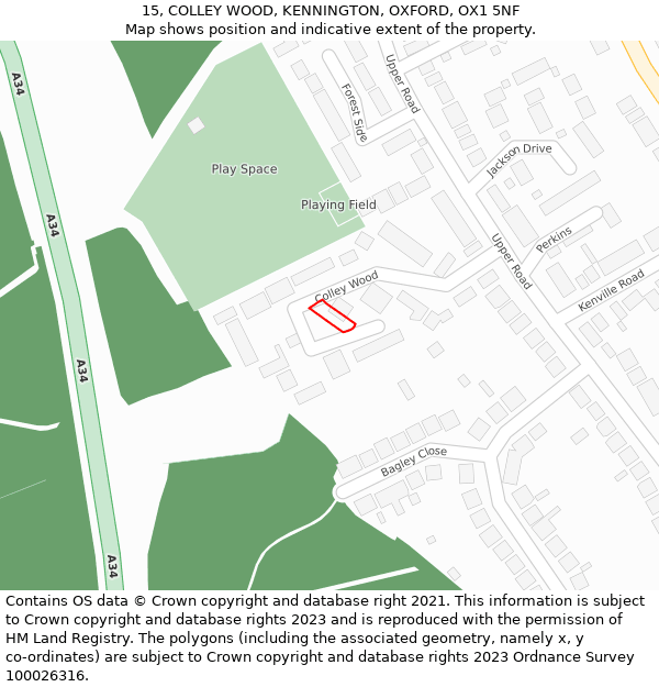 15, COLLEY WOOD, KENNINGTON, OXFORD, OX1 5NF: Location map and indicative extent of plot