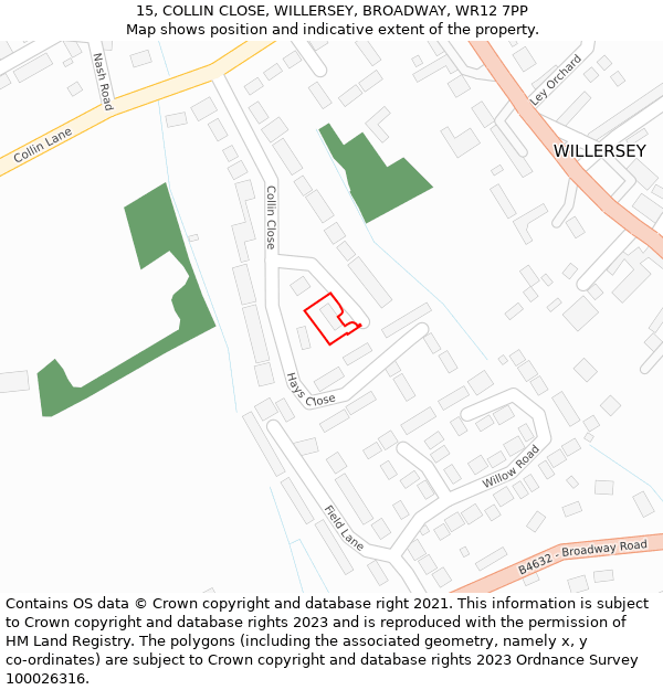 15, COLLIN CLOSE, WILLERSEY, BROADWAY, WR12 7PP: Location map and indicative extent of plot