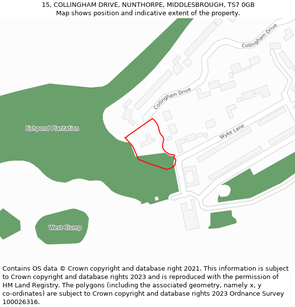 15, COLLINGHAM DRIVE, NUNTHORPE, MIDDLESBROUGH, TS7 0GB: Location map and indicative extent of plot