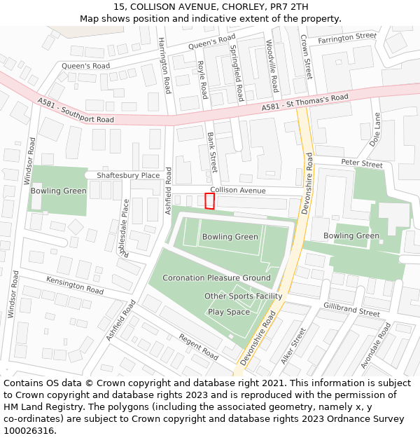 15, COLLISON AVENUE, CHORLEY, PR7 2TH: Location map and indicative extent of plot