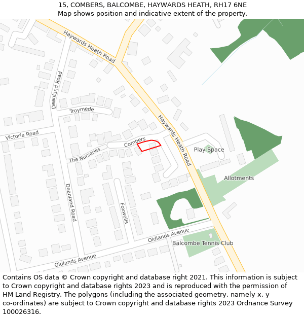 15, COMBERS, BALCOMBE, HAYWARDS HEATH, RH17 6NE: Location map and indicative extent of plot