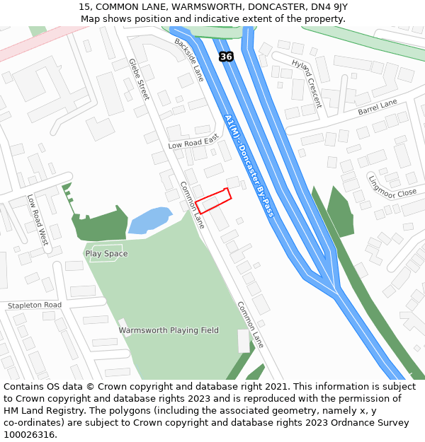 15, COMMON LANE, WARMSWORTH, DONCASTER, DN4 9JY: Location map and indicative extent of plot