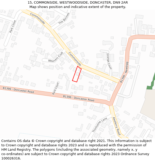 15, COMMONSIDE, WESTWOODSIDE, DONCASTER, DN9 2AR: Location map and indicative extent of plot