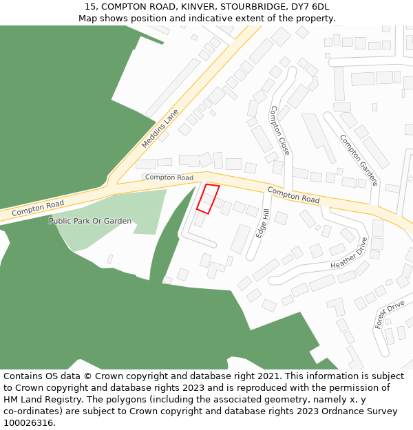 15, COMPTON ROAD, KINVER, STOURBRIDGE, DY7 6DL: Location map and indicative extent of plot