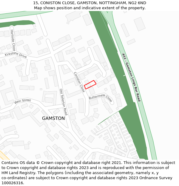 15, CONISTON CLOSE, GAMSTON, NOTTINGHAM, NG2 6ND: Location map and indicative extent of plot