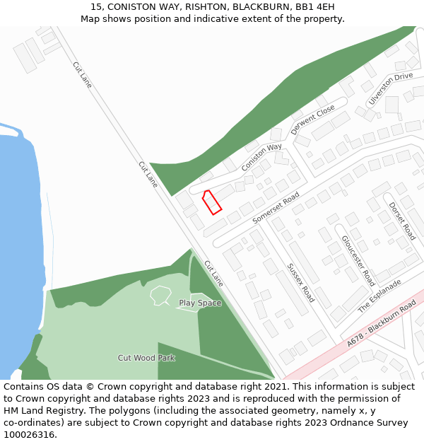 15, CONISTON WAY, RISHTON, BLACKBURN, BB1 4EH: Location map and indicative extent of plot