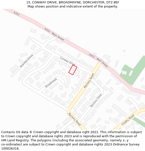15, CONWAY DRIVE, BROADMAYNE, DORCHESTER, DT2 8EF: Location map and indicative extent of plot