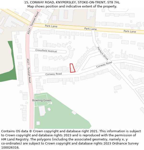 15, CONWAY ROAD, KNYPERSLEY, STOKE-ON-TRENT, ST8 7AL: Location map and indicative extent of plot