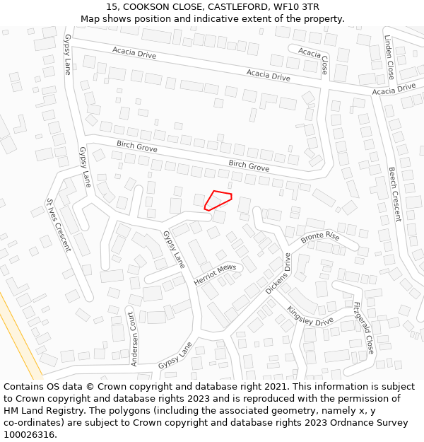 15, COOKSON CLOSE, CASTLEFORD, WF10 3TR: Location map and indicative extent of plot