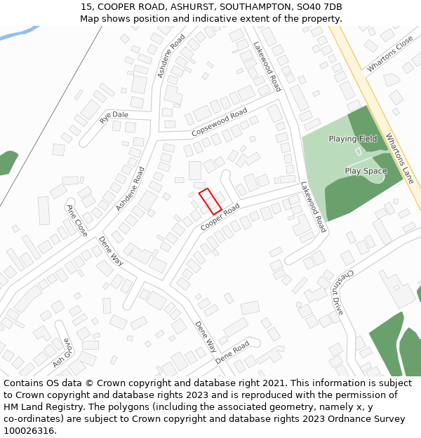 15, COOPER ROAD, ASHURST, SOUTHAMPTON, SO40 7DB: Location map and indicative extent of plot