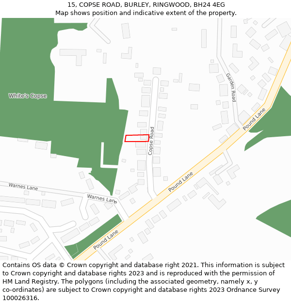 15, COPSE ROAD, BURLEY, RINGWOOD, BH24 4EG: Location map and indicative extent of plot