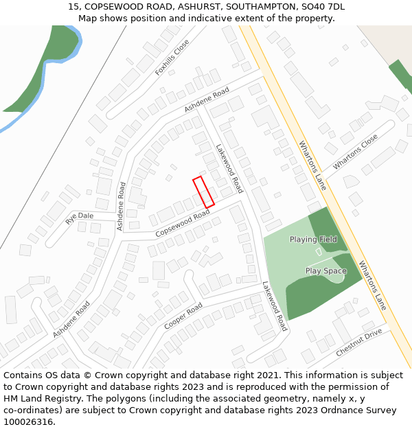 15, COPSEWOOD ROAD, ASHURST, SOUTHAMPTON, SO40 7DL: Location map and indicative extent of plot
