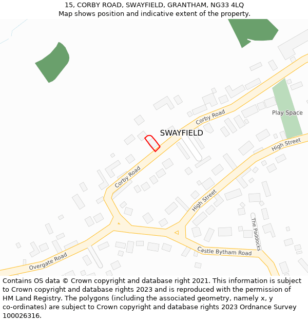 15, CORBY ROAD, SWAYFIELD, GRANTHAM, NG33 4LQ: Location map and indicative extent of plot
