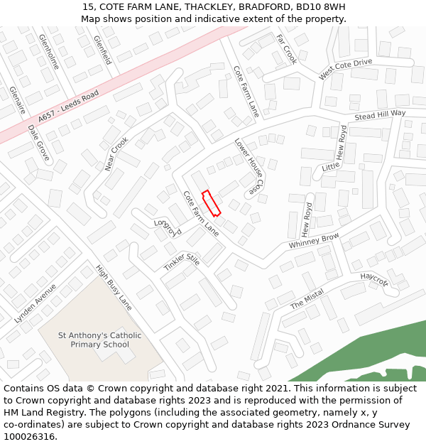 15, COTE FARM LANE, THACKLEY, BRADFORD, BD10 8WH: Location map and indicative extent of plot