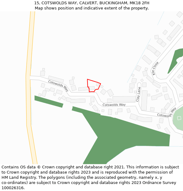 15, COTSWOLDS WAY, CALVERT, BUCKINGHAM, MK18 2FH: Location map and indicative extent of plot