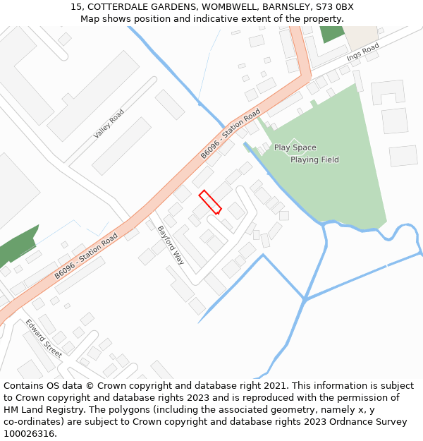 15, COTTERDALE GARDENS, WOMBWELL, BARNSLEY, S73 0BX: Location map and indicative extent of plot